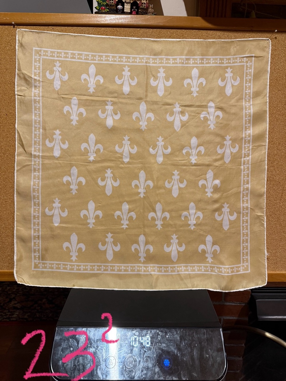 Vintage Silk TwillYellow and White Fleur-de-Lis Square Scarf